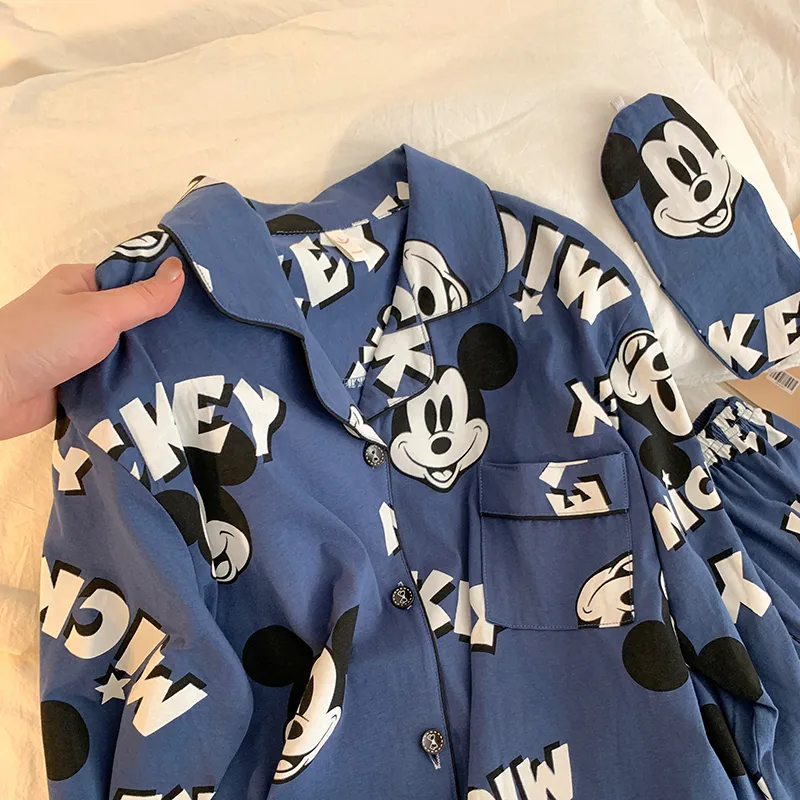 Корейская пижама Mickey из чистого хлопка для пар, мужская и женская, весенняя новинка, мультяшный комплект домашней одежды с длинным рукавом, можно носить на улице · Опт · OEM · Доставка по миру - Detail 15