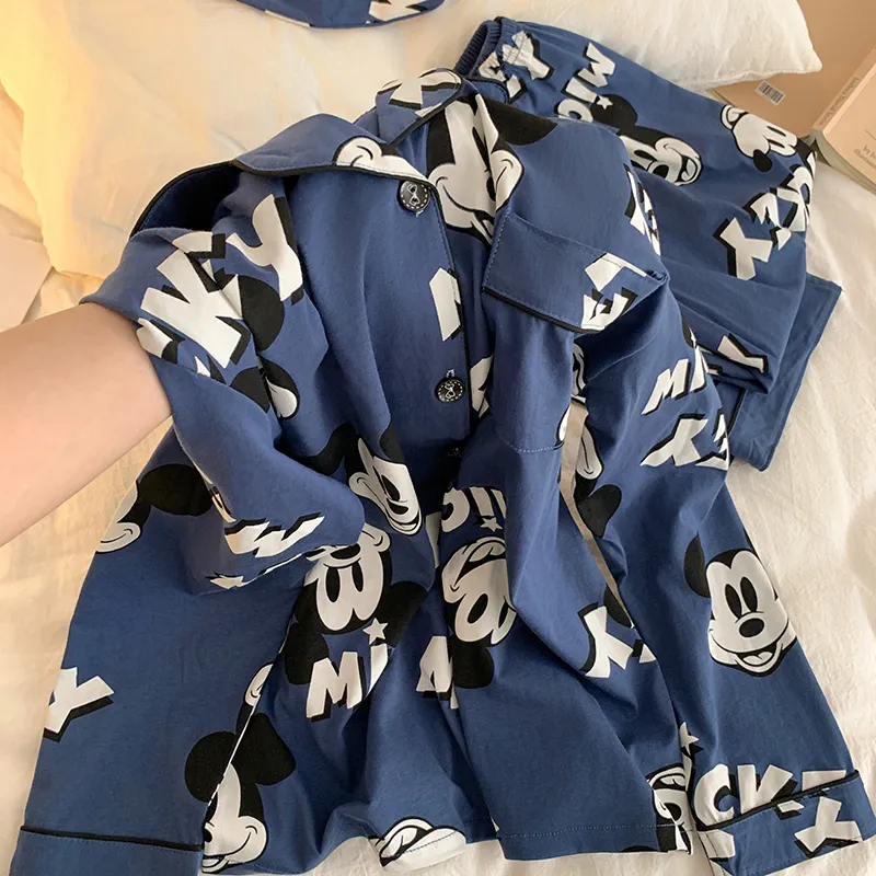 Корейская пижама Mickey из чистого хлопка для пар, мужская и женская, весенняя новинка, мультяшный комплект домашней одежды с длинным рукавом, можно носить на улице · Опт · OEM · Доставка по миру - View 3