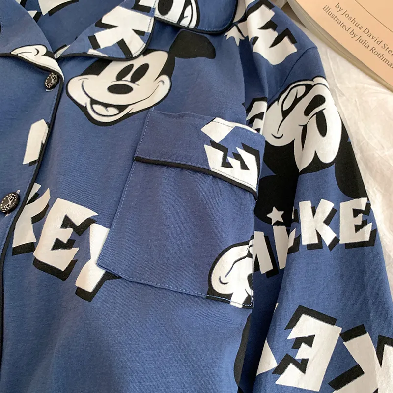 Корейская пижама Mickey из чистого хлопка для пар, мужская и женская, весенняя новинка, мультяшный комплект домашней одежды с длинным рукавом, можно носить на улице · Опт · OEM · Доставка по миру - Detail 12