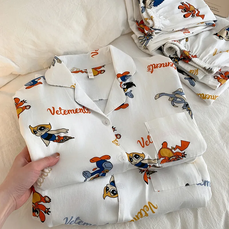 Korea Disney Katun Murni Piyama Pasangan Pria Wanita Musim Semi Baru Kartun Lengan Panjang Set Pakaian Rumah Bisa Dipakai Keluar · Grosir · OEM · Pengiriman Global