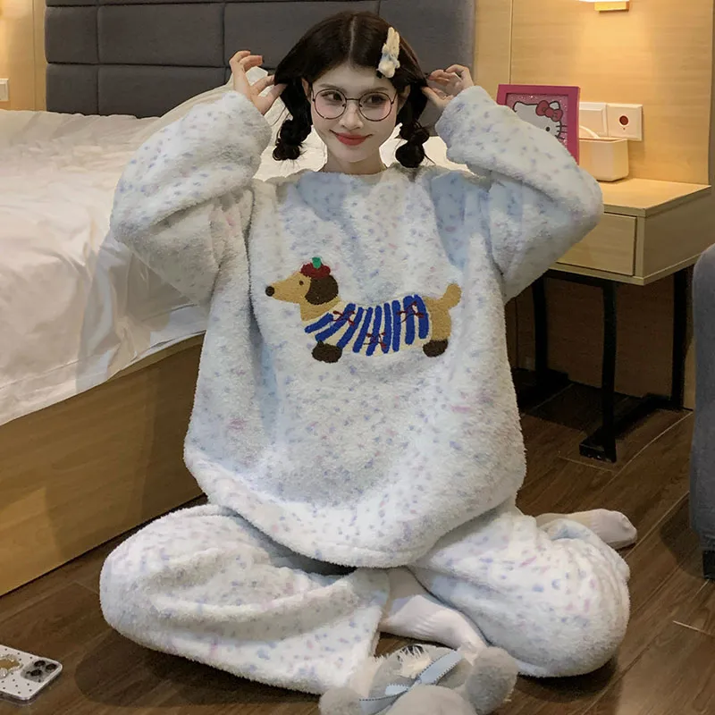 Coral Fleece Pajamas for Women Autumn Winter 2025 New Fleece-Lined Thickened Warm Flannel Cute Loungewear Set · Wholesale · OEM · Worldwide Shipping - View 2