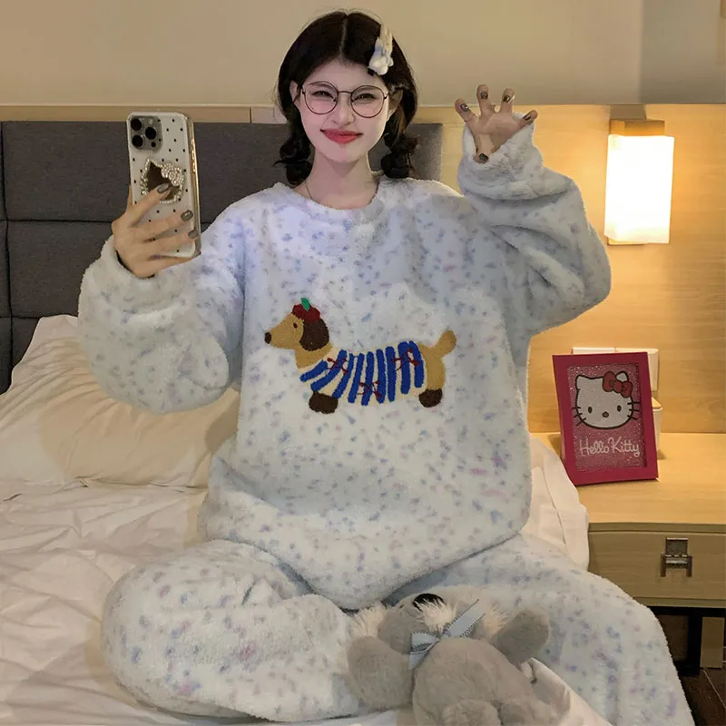 Coral Fleece Pajamas for Women Autumn Winter 2025 New Fleece-Lined Thickened Warm Flannel Cute Loungewear Set · Wholesale · OEM · Worldwide Shipping - View 1