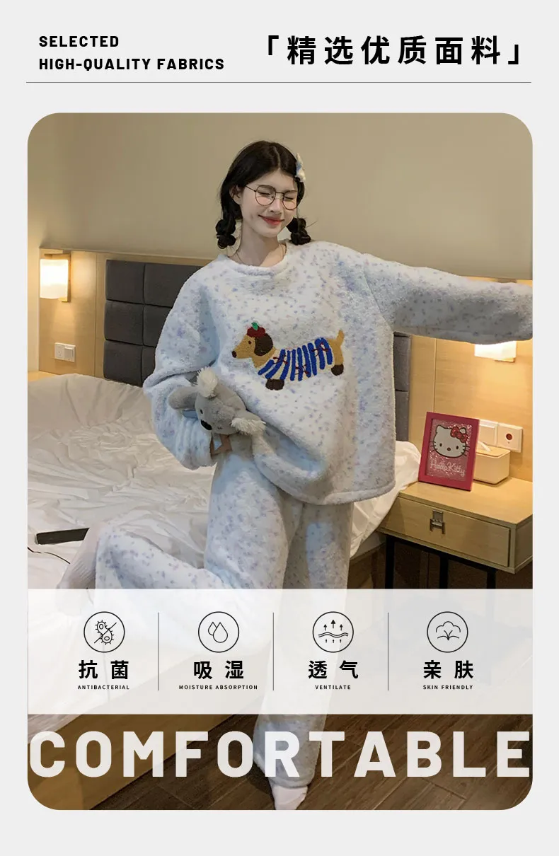Coral Fleece Pajamas for Women Autumn Winter 2025 New Fleece-Lined Thickened Warm Flannel Cute Loungewear Set · Wholesale · OEM · Worldwide Shipping - Detail 13
