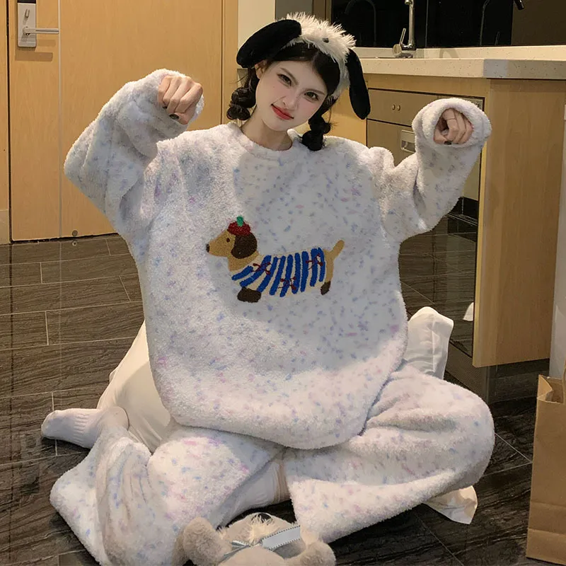 Coral Fleece Pajamas for Women Autumn Winter 2025 New Fleece-Lined Thickened Warm Flannel Cute Loungewear Set · Wholesale · OEM · Worldwide Shipping - View 4