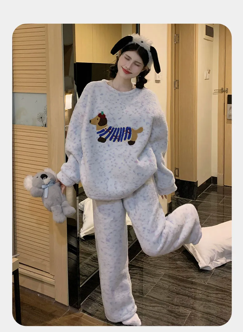 Coral Fleece Pajamas for Women Autumn Winter 2025 New Fleece-Lined Thickened Warm Flannel Cute Loungewear Set · Wholesale · OEM · Worldwide Shipping - Detail 17