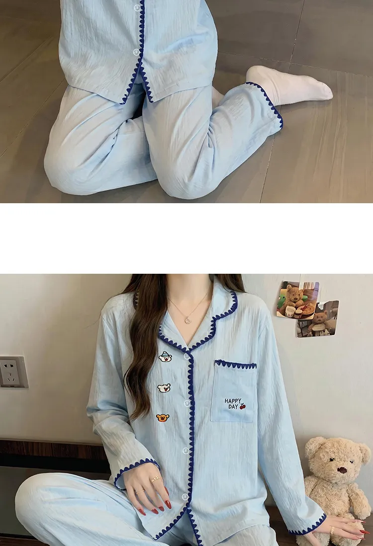 Ensemble de pyjama Source Xing 5817 en coton nuage coquillage style coréen simple brodé ours doux pour la peau · Grossiste · OEM · Mondial - Detail 10