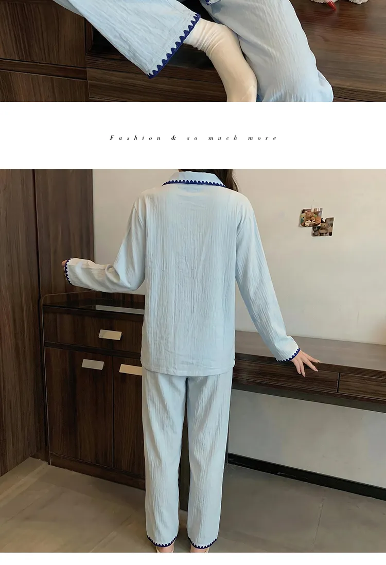 Ensemble de pyjama Source Xing 5817 en coton nuage coquillage style coréen simple brodé ours doux pour la peau · Grossiste · OEM · Mondial - Detail 11