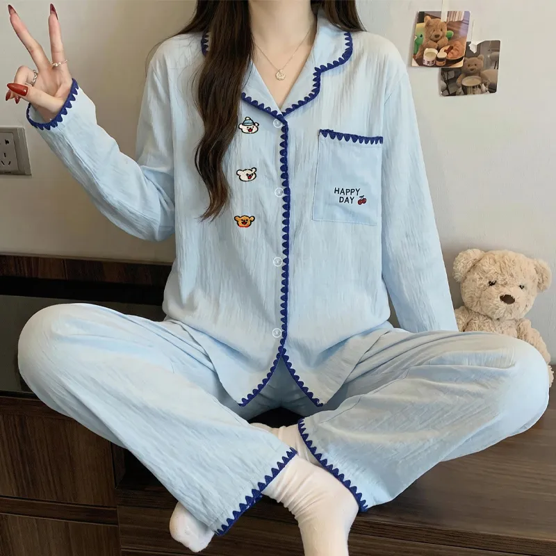 源兴5817 云朵棉贝壳ins韩版简约版绣花小熊亲肤家居服套装 · بيع بالجملة · تصنيع حسب الطلب · شحن عالمي