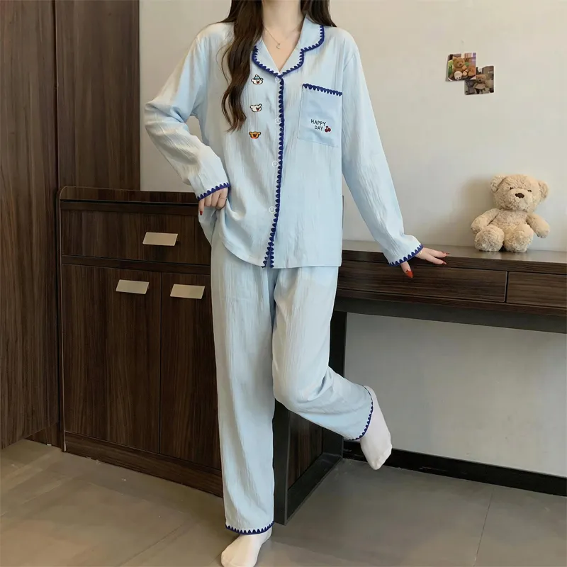 Ensemble de pyjama Source Xing 5817 en coton nuage coquillage style coréen simple brodé ours doux pour la peau · Grossiste · OEM · Mondial - View 2