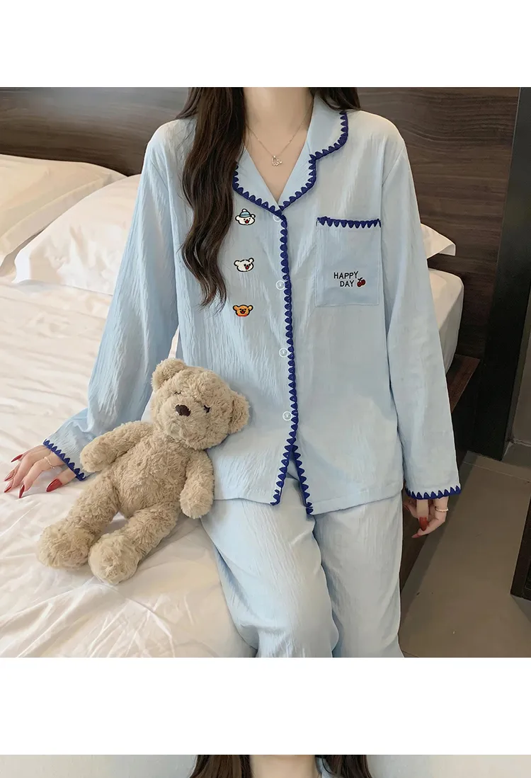 Ensemble de pyjama Source Xing 5817 en coton nuage coquillage style coréen simple brodé ours doux pour la peau · Grossiste · OEM · Mondial - Detail 6