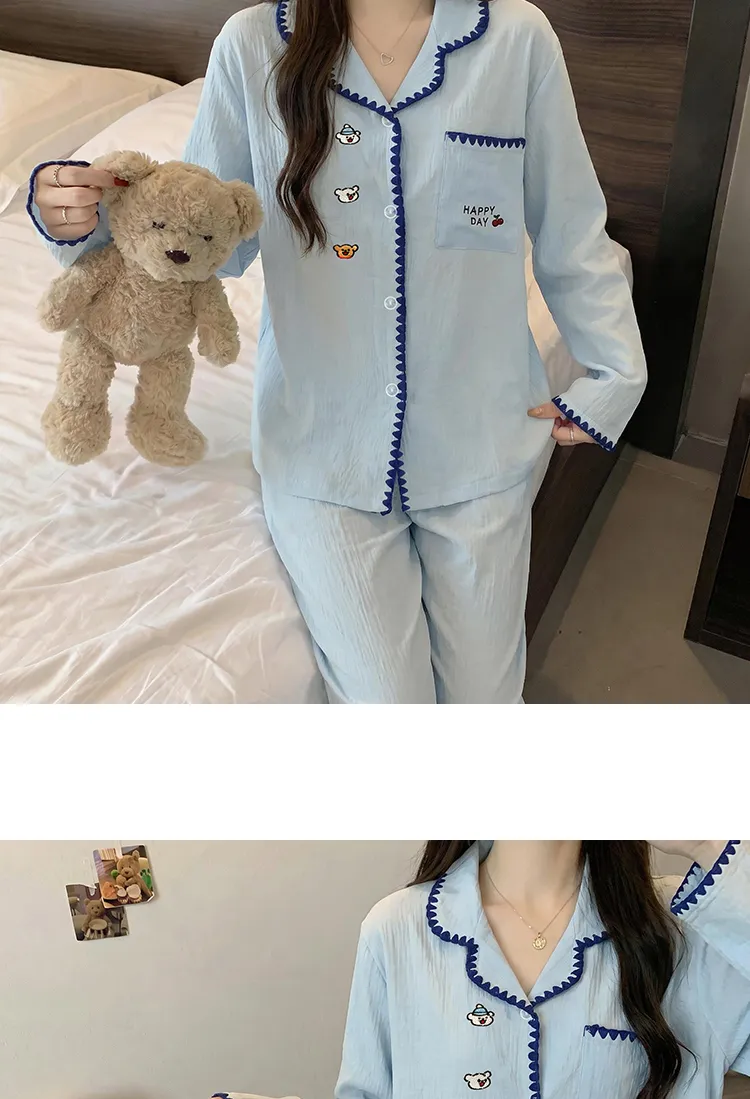 Ensemble de pyjama Source Xing 5817 en coton nuage coquillage style coréen simple brodé ours doux pour la peau · Grossiste · OEM · Mondial - Detail 8