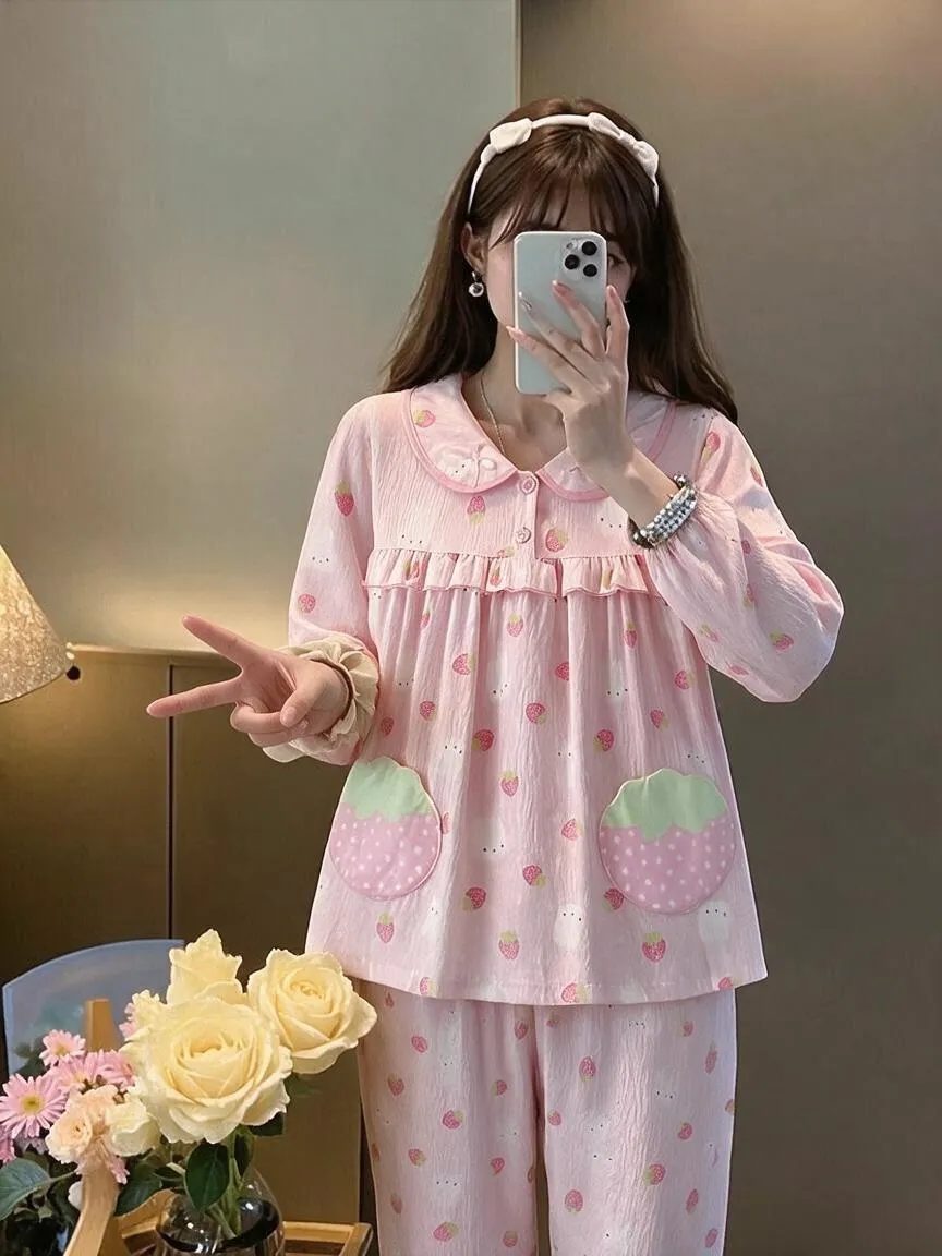 인스 스타일 달콤 귀여운 미피 토끼 파자마 여성 봄가을 얇은 돌 칼라 긴팔 홈웨어 외출 가능 · 도매 · OEM · 전 세계 배송 - View 4