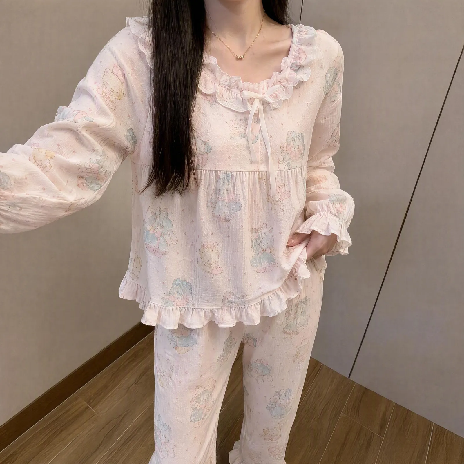 ゆるふわかわいいドールカラー 甘いパジャマ レディース 春秋 長袖 薄手 ins 長袖 部屋着 · 卸売 · OEM · 世界へ発送