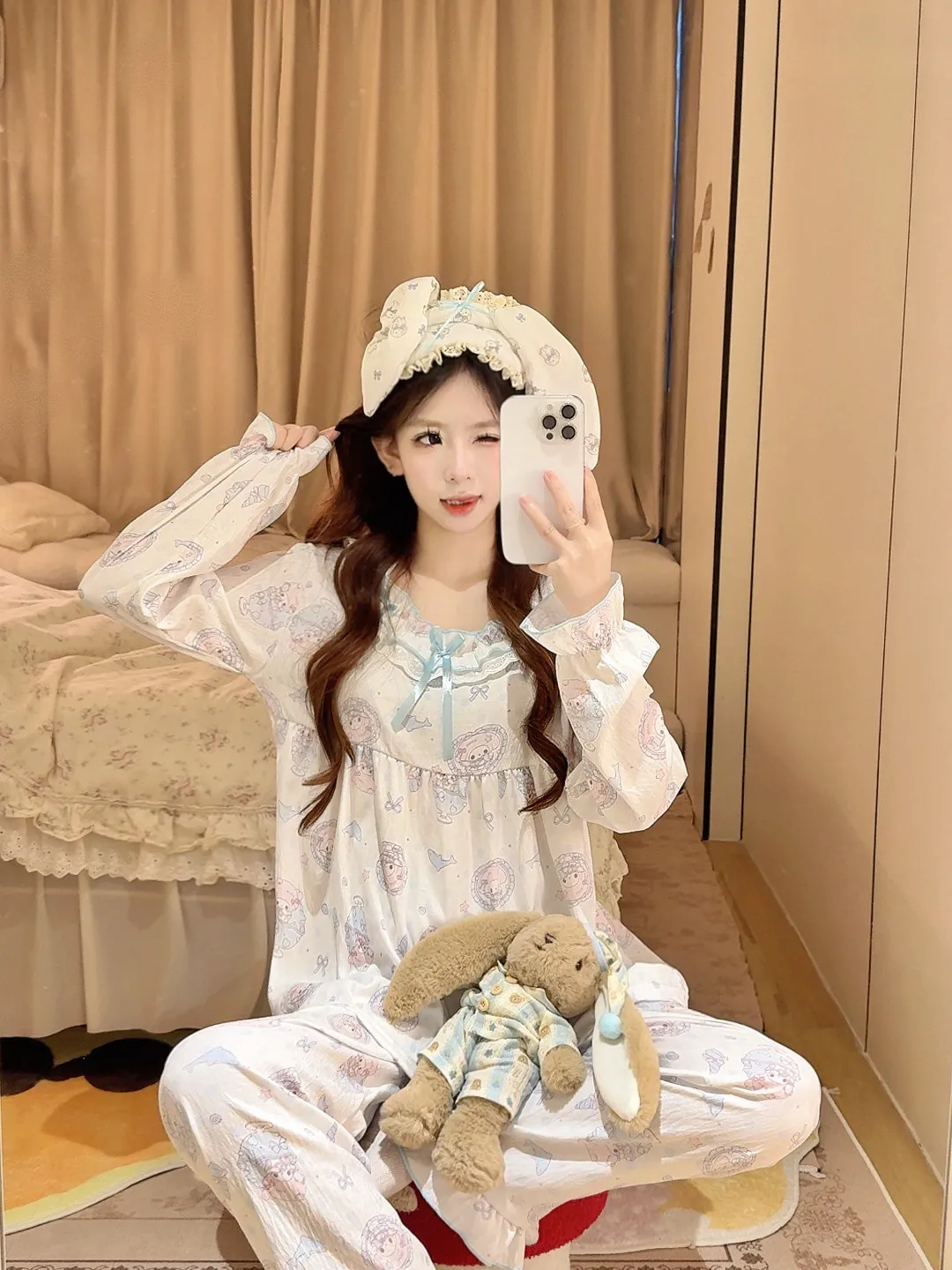 馨依 春秋 パジャマ レディース ゆるふわかわいい ドールカラー 甘い ins 薄手長袖 部屋着 · 卸売 · OEM · 世界へ発送