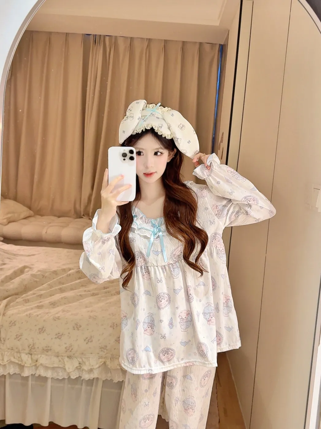 신이 봄가을 파자마 여성 소프트걸 귀여운 돌 칼라 달콤 인스 얇은 긴팔 홈웨어 · 도매 · OEM · 전 세계 배송 - View 1