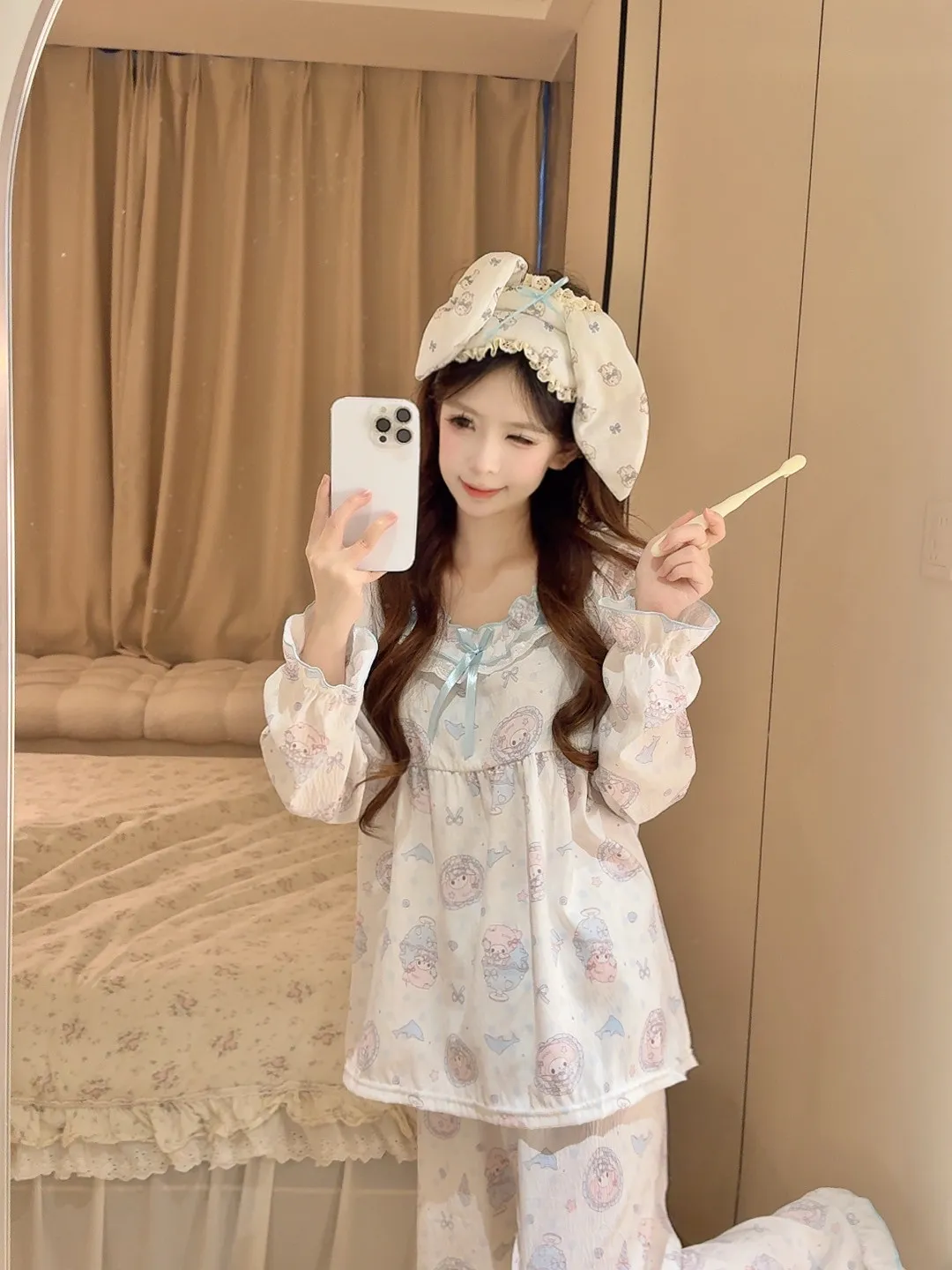 신이 봄가을 파자마 여성 소프트걸 귀여운 돌 칼라 달콤 인스 얇은 긴팔 홈웨어 · 도매 · OEM · 전 세계 배송 - View 3