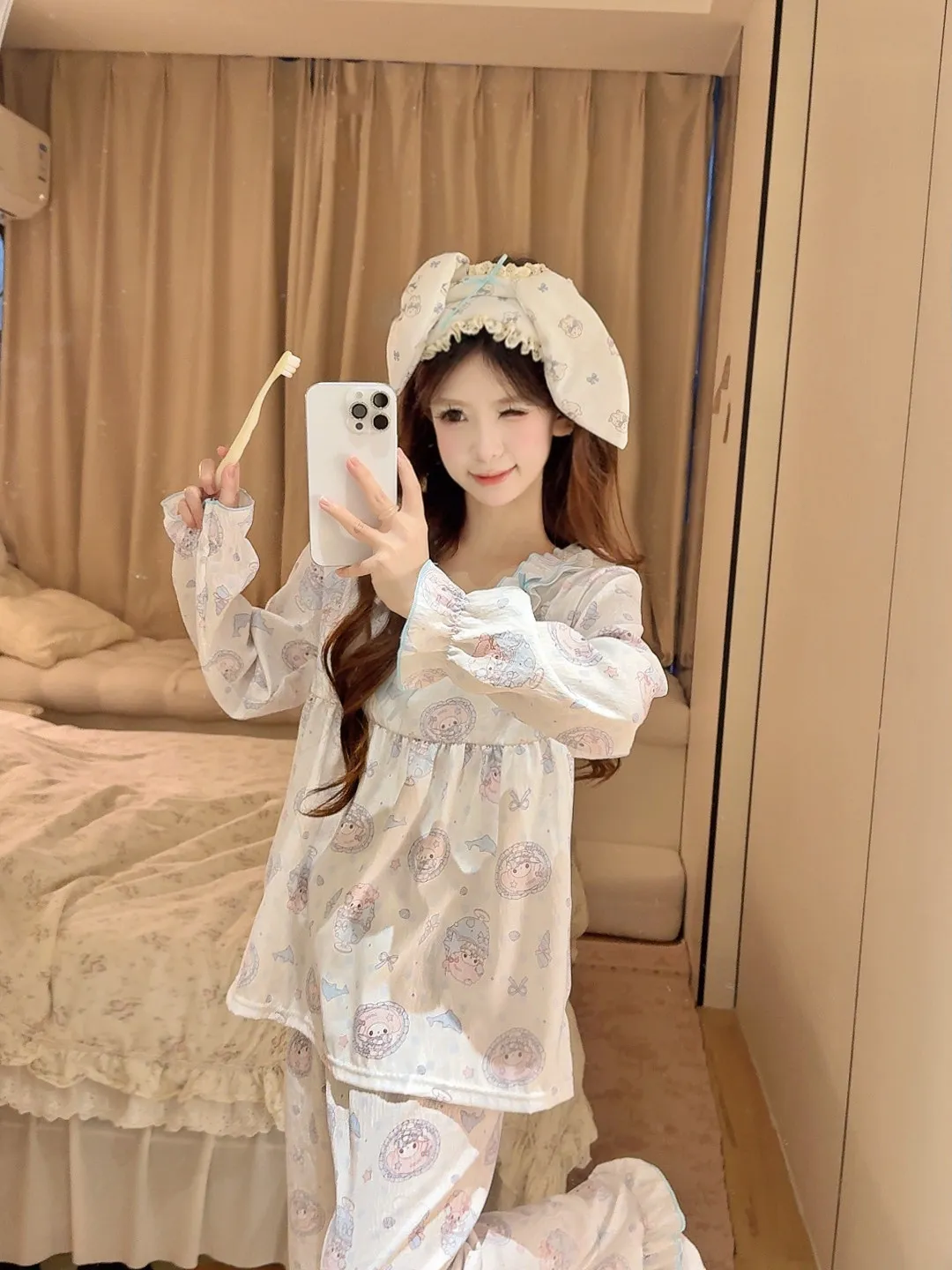 신이 봄가을 파자마 여성 소프트걸 귀여운 돌 칼라 달콤 인스 얇은 긴팔 홈웨어 · 도매 · OEM · 전 세계 배송 - View 4