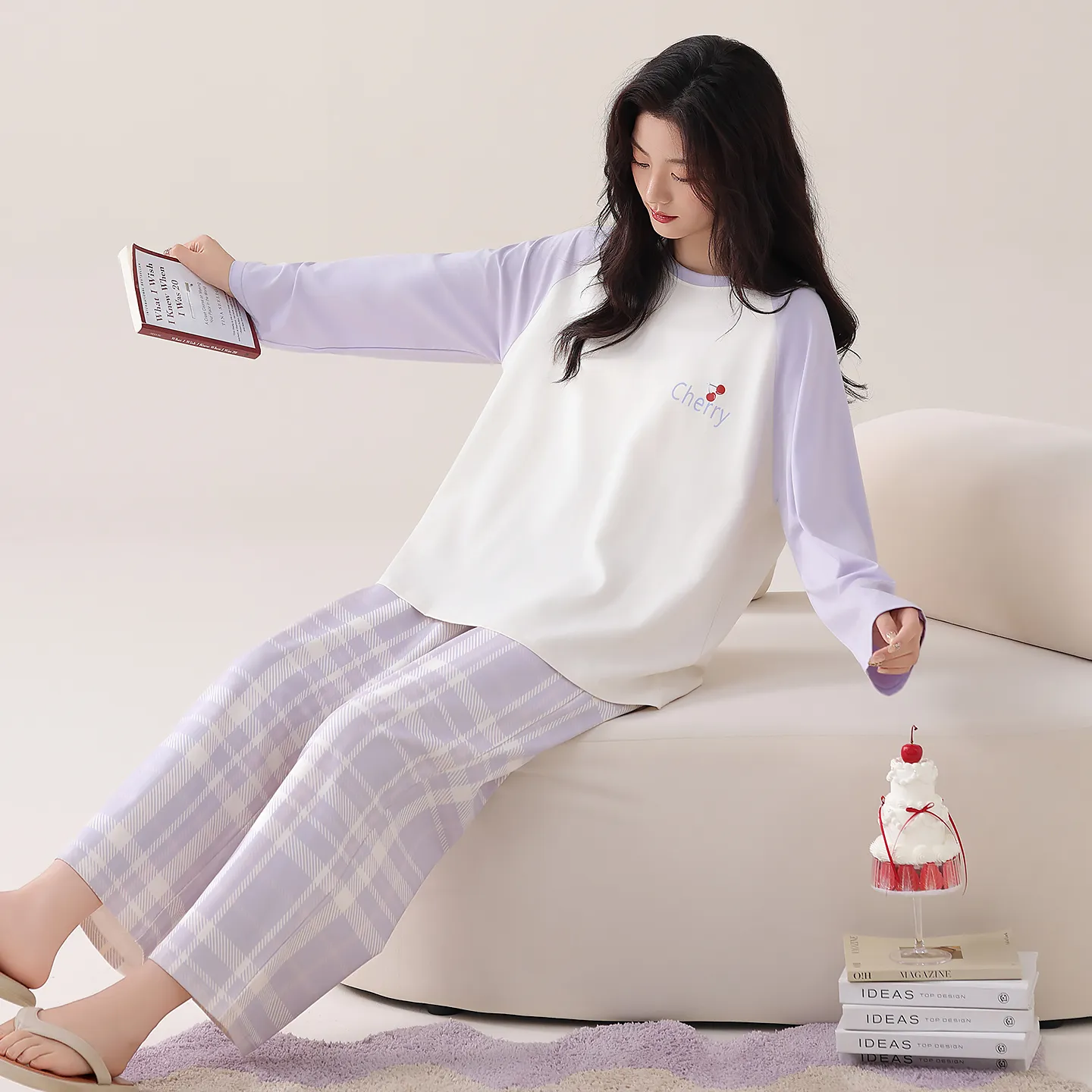 Women's Autumn Best-Seller 100% Cotton Round Neck Pajama Pants Long Sleeve Skin-Friendly Soft Comfortable Loungewear Wearable Outside · Wholesale · OEM · Worldwide Shipping - View 2