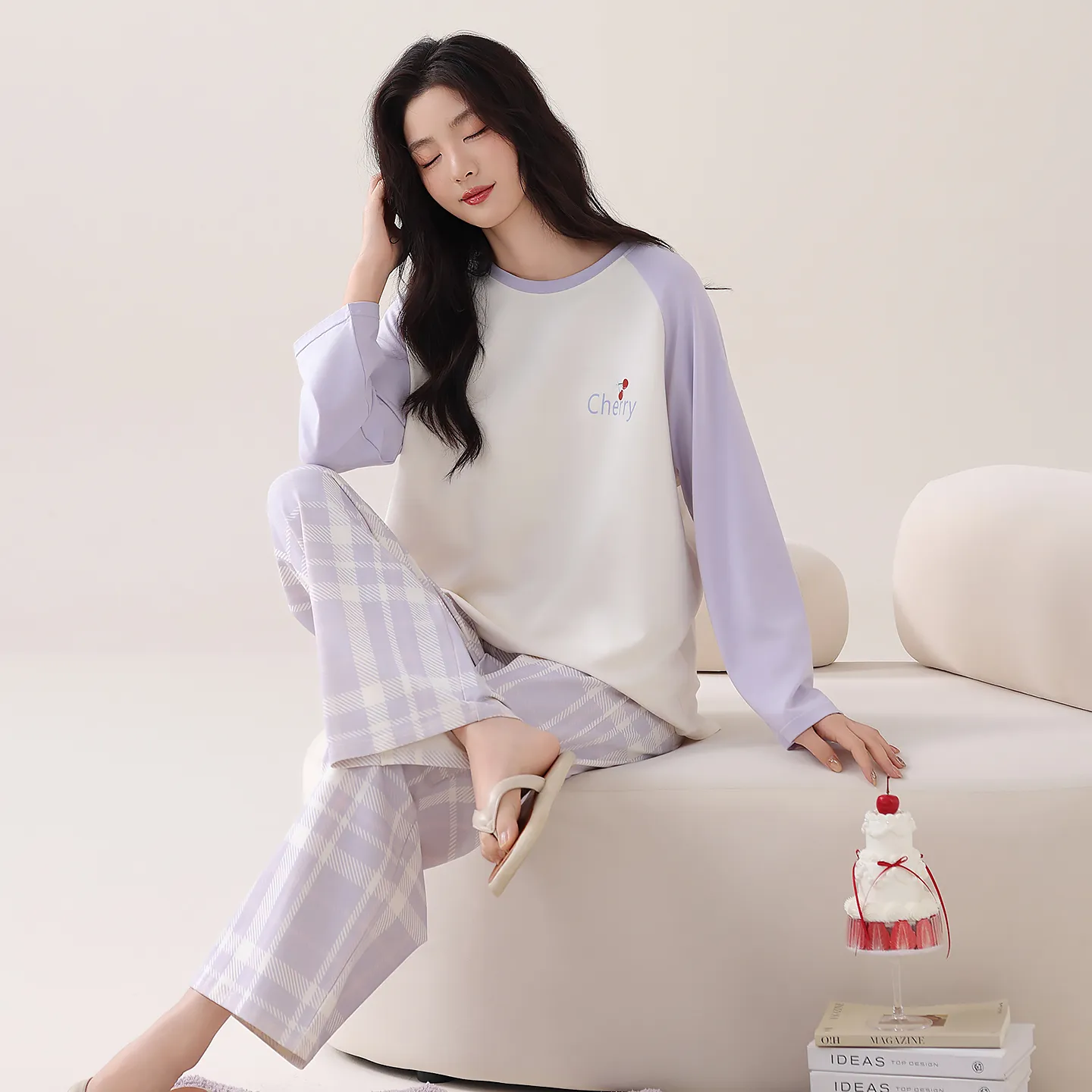 Women's Autumn Best-Seller 100% Cotton Round Neck Pajama Pants Long Sleeve Skin-Friendly Soft Comfortable Loungewear Wearable Outside · Wholesale · OEM · Worldwide Shipping - View 3