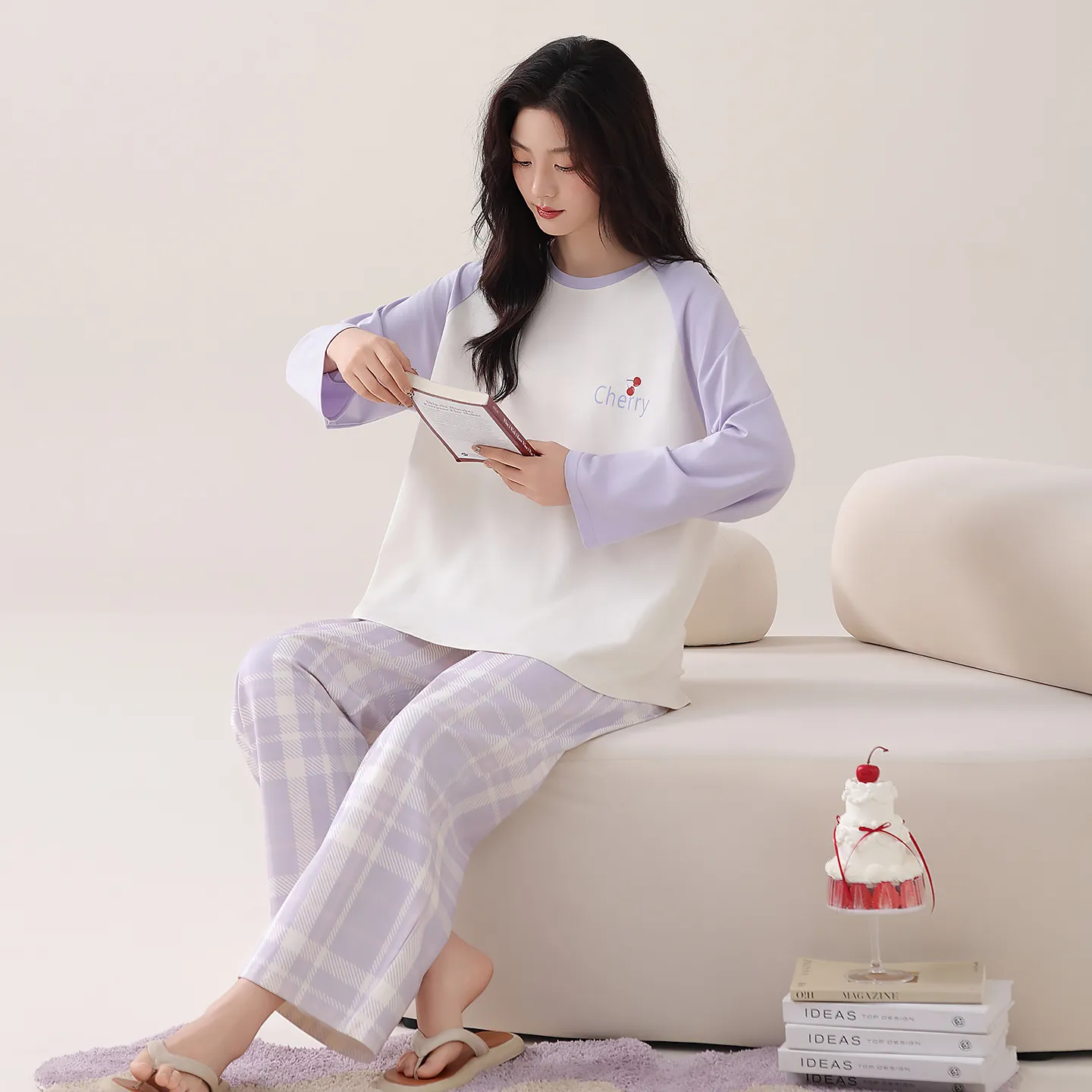 Women's Autumn Best-Seller 100% Cotton Round Neck Pajama Pants Long Sleeve Skin-Friendly Soft Comfortable Loungewear Wearable Outside · Wholesale · OEM · Worldwide Shipping
