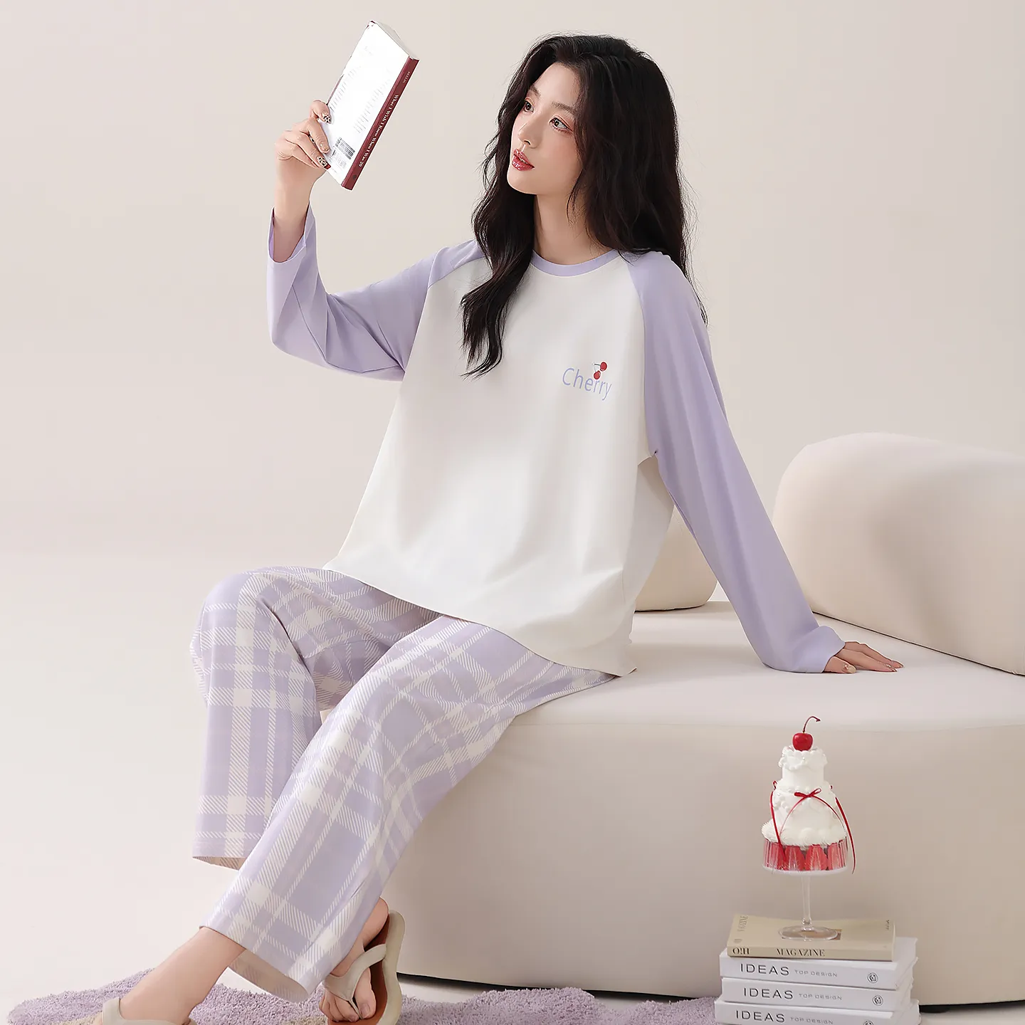 Women's Autumn Best-Seller 100% Cotton Round Neck Pajama Pants Long Sleeve Skin-Friendly Soft Comfortable Loungewear Wearable Outside · Wholesale · OEM · Worldwide Shipping - View 1