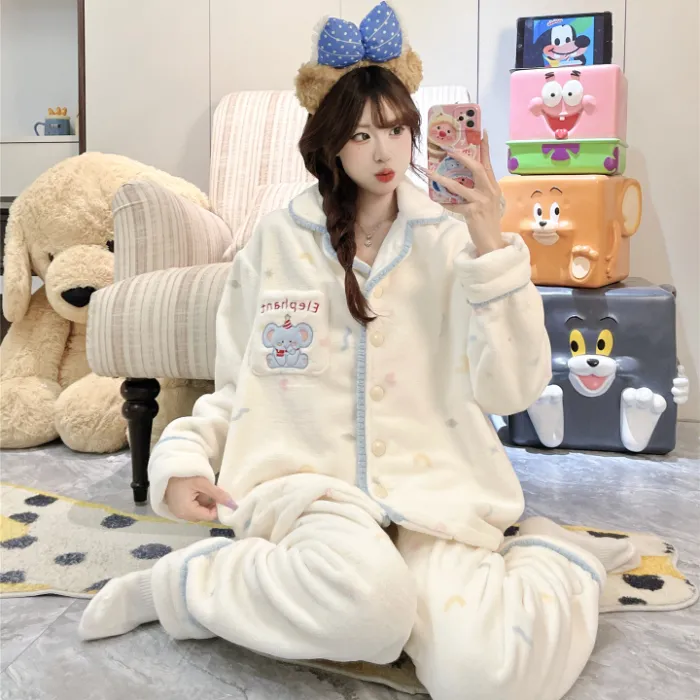 2026 가을겨울 신상 잠옷 소녀 플란넬 290g 카디건 칼라 두꺼운 만화 홈웨어 세트 · 도매 · OEM · 전 세계 배송 - Detail 7