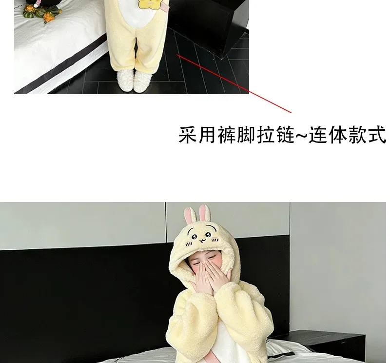 원피스 목욕가운 카툰 귀여운 후드 코랄 플리스 파자마 여성 겨울 두꺼운 기모 홈웨어 · 도매 · OEM · 전 세계 배송 - Detail 9