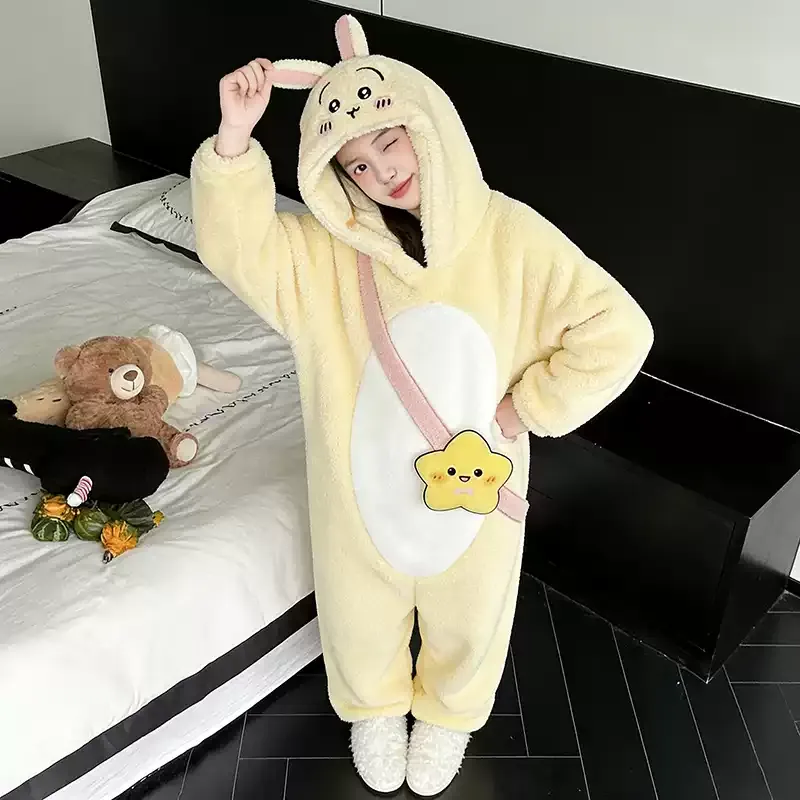 원피스 목욕가운 카툰 귀여운 후드 코랄 플리스 파자마 여성 겨울 두꺼운 기모 홈웨어 · 도매 · OEM · 전 세계 배송 - View 2