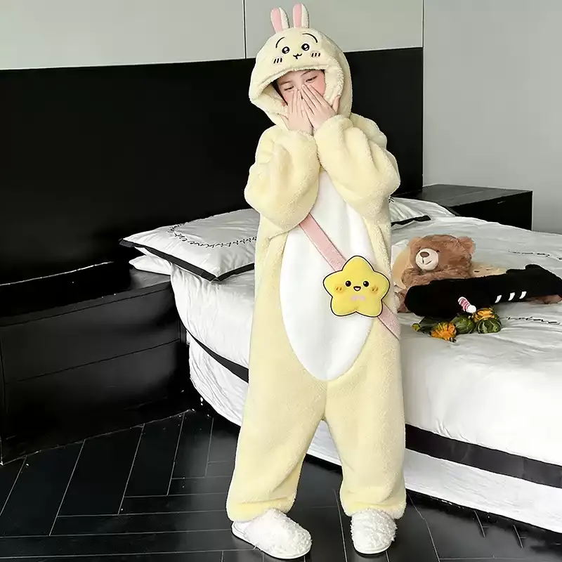 원피스 목욕가운 카툰 귀여운 후드 코랄 플리스 파자마 여성 겨울 두꺼운 기모 홈웨어 · 도매 · OEM · 전 세계 배송 - View 4