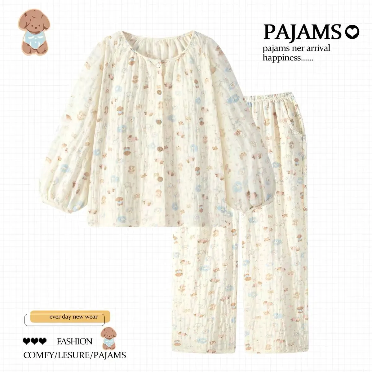 Women's Plaid Pajamas with Chest Pads Spring Autumn Cardigan Double-Length Cartoon Wearable Outside Loungewear · Wholesale · OEM · Worldwide Shipping - Detail 3