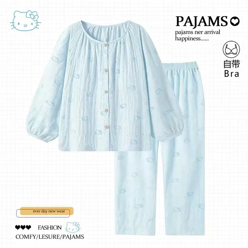 Plaid Pajamas with Chest Pads for Women, Spring and Autumn Cardigan, Double-Length, Cartoon, Wearable Outside, Loungewear · Wholesale · OEM · Worldwide Shipping - View 4