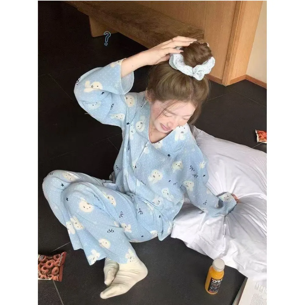 Musim Semi Gugur Terlaris Piyama Kelinci Miffy Cloud Cotton Wanita Tipis Print Longgar Manis Lengan Panjang Celana Set Pakaian Rumah · Grosir · OEM · Pengiriman Global - View 3