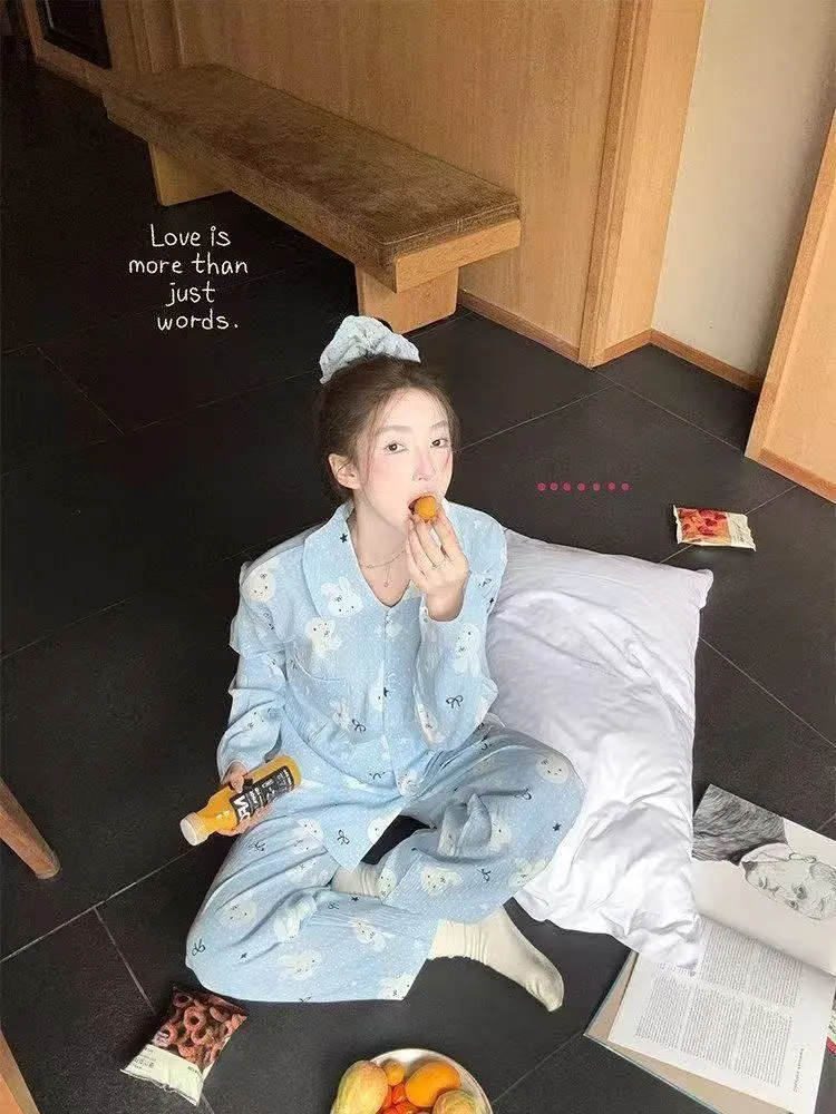 Musim Semi Gugur Terlaris Piyama Kelinci Miffy Cloud Cotton Wanita Tipis Print Longgar Manis Lengan Panjang Celana Set Pakaian Rumah · Grosir · OEM · Pengiriman Global - Detail 9
