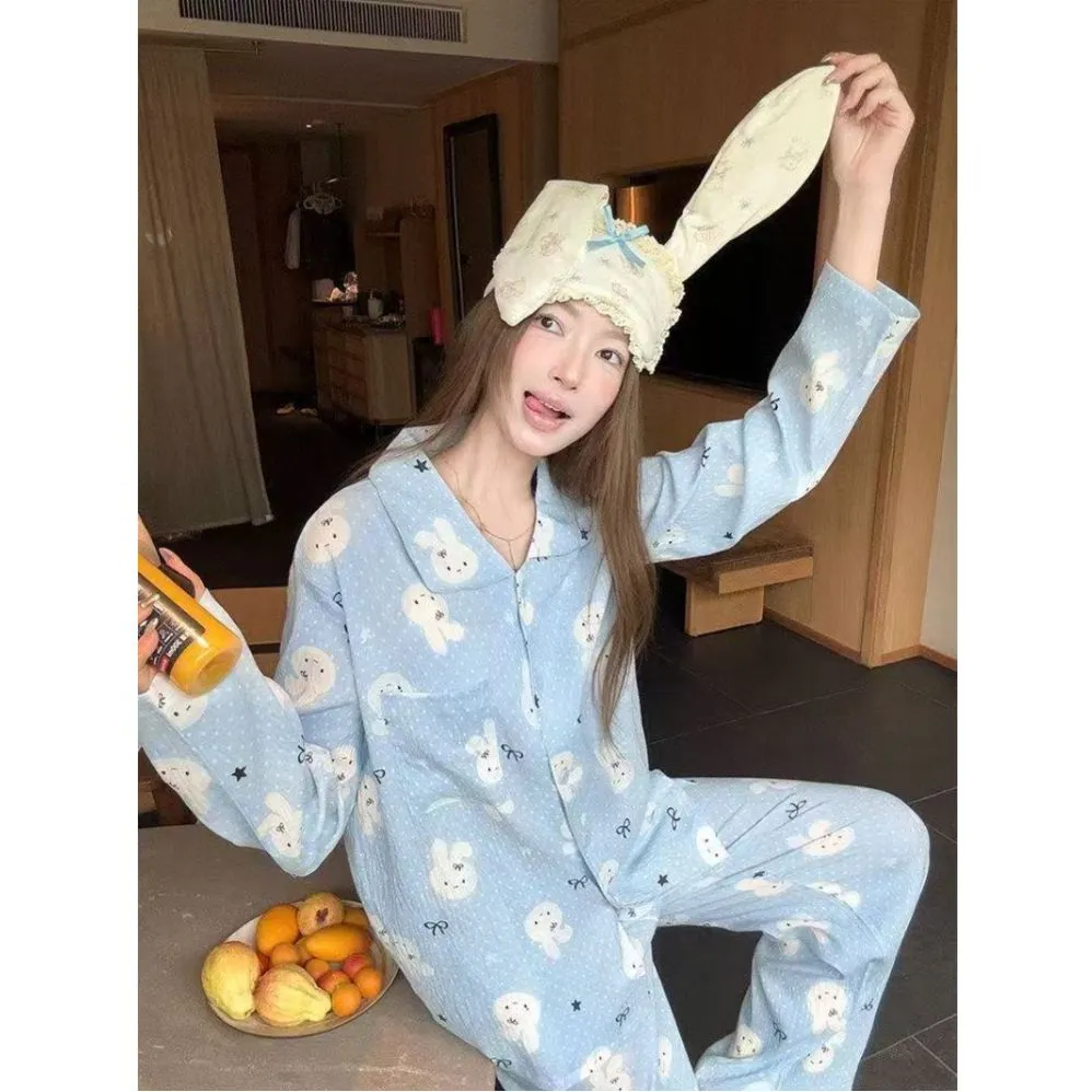 Musim Semi Gugur Terlaris Piyama Kelinci Miffy Cloud Cotton Wanita Tipis Print Longgar Manis Lengan Panjang Celana Set Pakaian Rumah · Grosir · OEM · Pengiriman Global - View 4