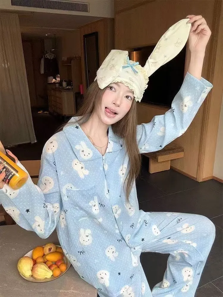 Musim Semi Gugur Terlaris Piyama Kelinci Miffy Cloud Cotton Wanita Tipis Print Longgar Manis Lengan Panjang Celana Set Pakaian Rumah · Grosir · OEM · Pengiriman Global - Detail 8