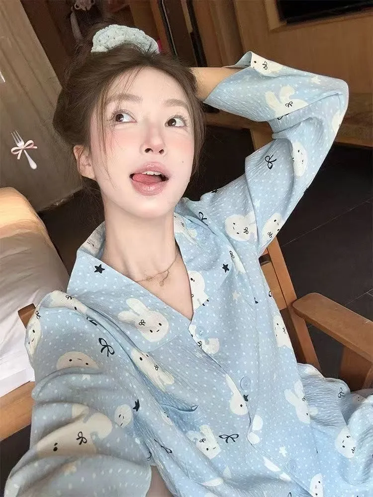 Musim Semi Gugur Terlaris Piyama Kelinci Miffy Cloud Cotton Wanita Tipis Print Longgar Manis Lengan Panjang Celana Set Pakaian Rumah · Grosir · OEM · Pengiriman Global - Detail 10