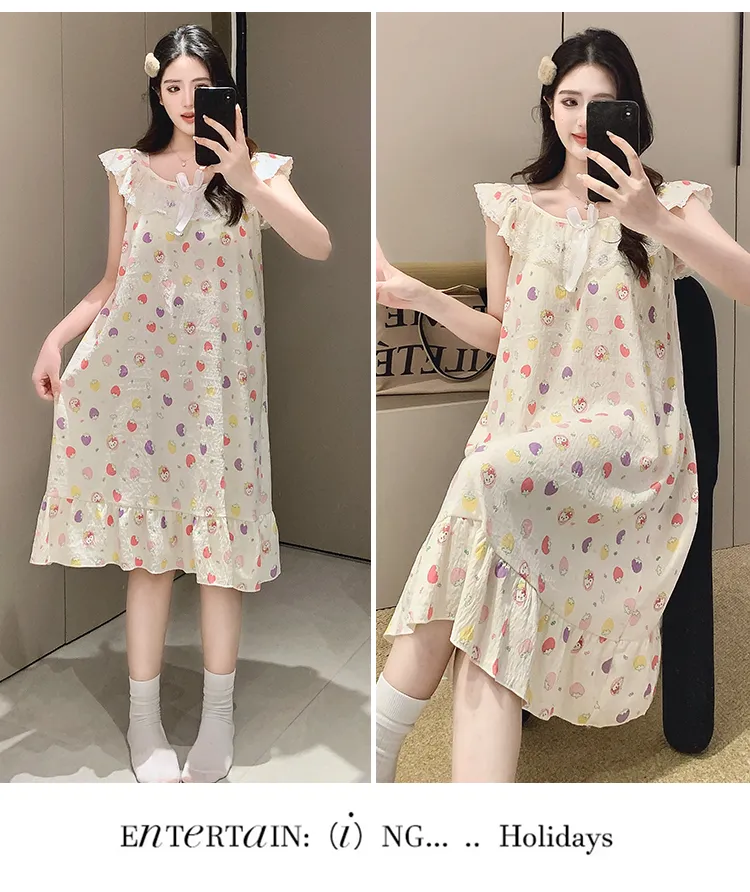 Cloud Cotton Pajamas Women Summer Sweet Camisole Nightdress Lace with Fixed Chest Pads Mid-Length Nightdress Student Loungewear · Wholesale · OEM · Worldwide Shipping - Detail 7