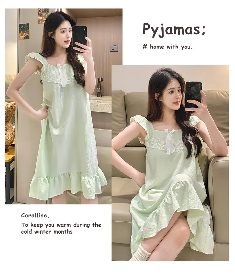 Cloud Cotton Pajamas Women Summer Sweet Camisole Nightdress Lace with Fixed Chest Pads Mid-Length Nightdress Student Loungewear · Wholesale · OEM · Worldwide Shipping - Detail 22