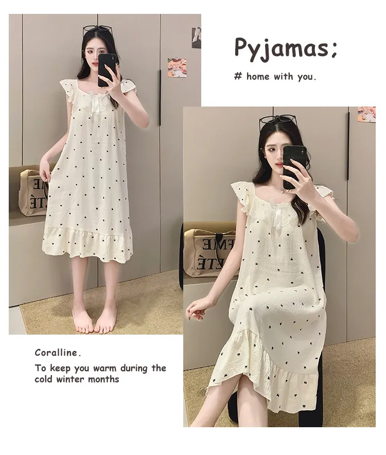 Cloud Cotton Pajamas Women Summer Sweet Camisole Nightdress Lace with Fixed Chest Pads Mid-Length Nightdress Student Loungewear · Wholesale · OEM · Worldwide Shipping - Detail 11