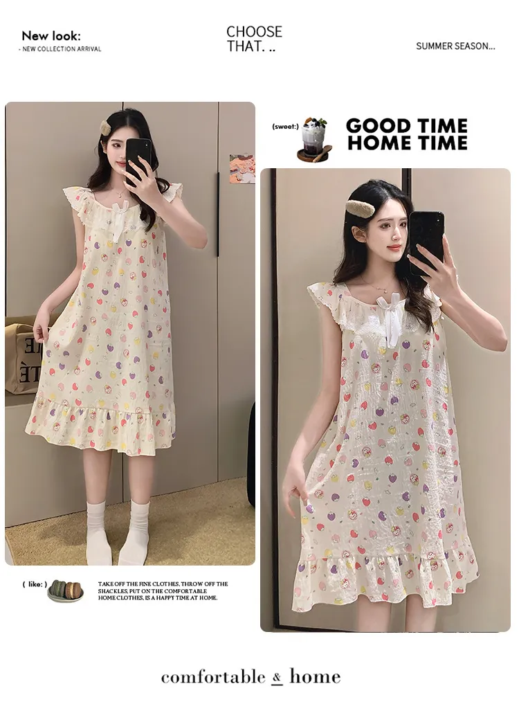 Cloud Cotton Pajamas Women Summer Sweet Camisole Nightdress Lace with Fixed Chest Pads Mid-Length Nightdress Student Loungewear · Wholesale · OEM · Worldwide Shipping - Detail 9