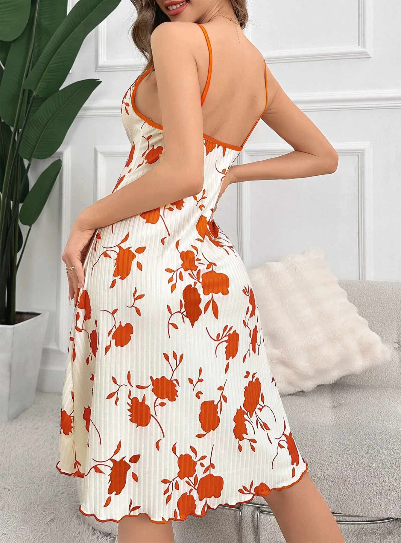Europe & US Cross-Border Women's Printed Camisole Loungewear Dress, Sexy Casual Nightgown with Front Tie Detail · Wholesale · OEM · Worldwide Shipping - Detail 11