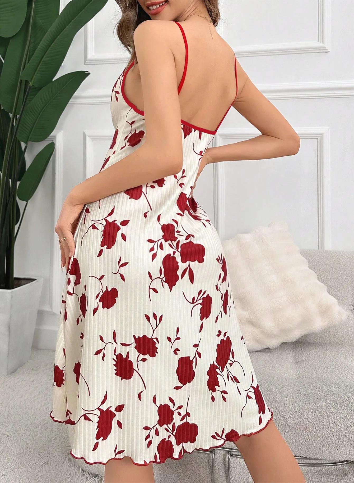 Europe & US Cross-Border Women's Printed Camisole Loungewear Dress, Sexy Casual Nightgown with Front Tie Detail · Wholesale · OEM · Worldwide Shipping - Detail 10