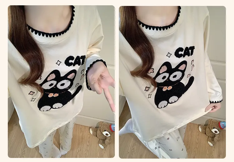 2026 New Autumn Women's Milk Silk Pajama Set, Long Sleeve Top and Long Pants, Sweet Comfortable Wearable-Outside Loungewear · Wholesale · OEM · Worldwide Shipping - Detail 12