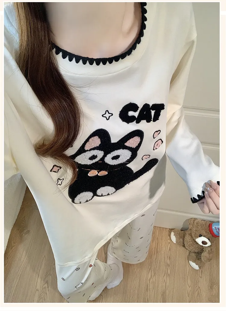 2026 New Autumn Women's Milk Silk Pajama Set, Long Sleeve Top and Long Pants, Sweet Comfortable Wearable-Outside Loungewear · Wholesale · OEM · Worldwide Shipping - Detail 9