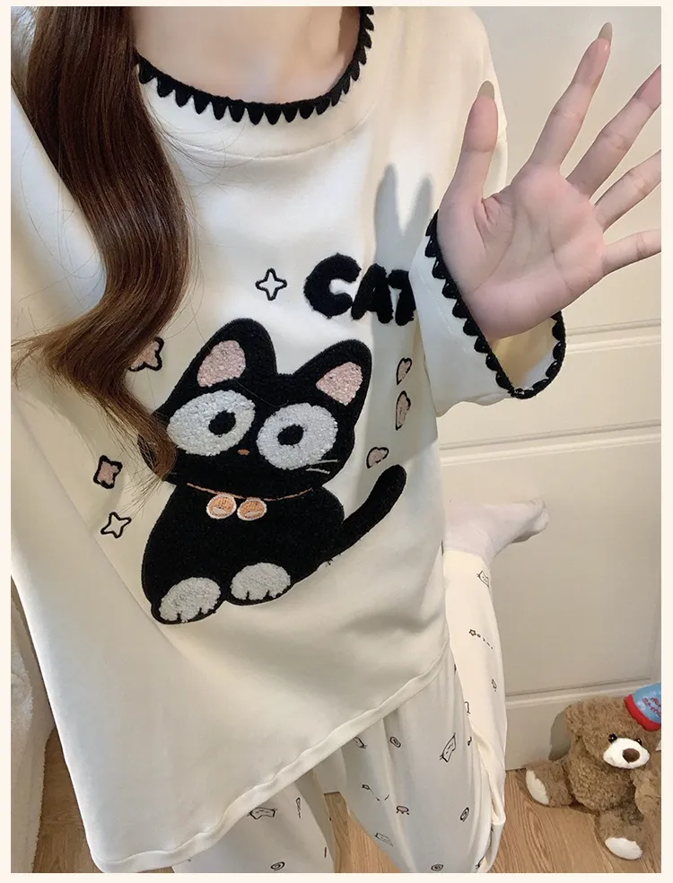 2026 New Autumn Women's Milk Silk Pajama Set, Long Sleeve Top and Long Pants, Sweet Comfortable Wearable-Outside Loungewear · Wholesale · OEM · Worldwide Shipping - Detail 11