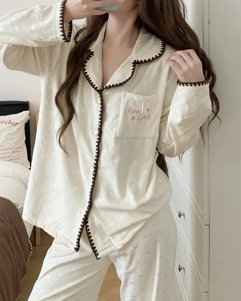638Y# 겨울 신상품 두꺼운 아일랜드 플리스 파자마 여성 달콤한 카디건 칼라 홈웨어 세트 260g · 도매 · OEM · 전 세계 배송