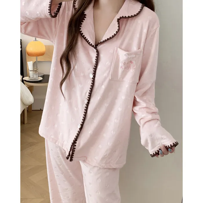 638Y# 겨울 신상품 두꺼운 아일랜드 플리스 파자마 여성 달콤한 카디건 칼라 홈웨어 세트 260g · 도매 · OEM · 전 세계 배송 - Detail 2