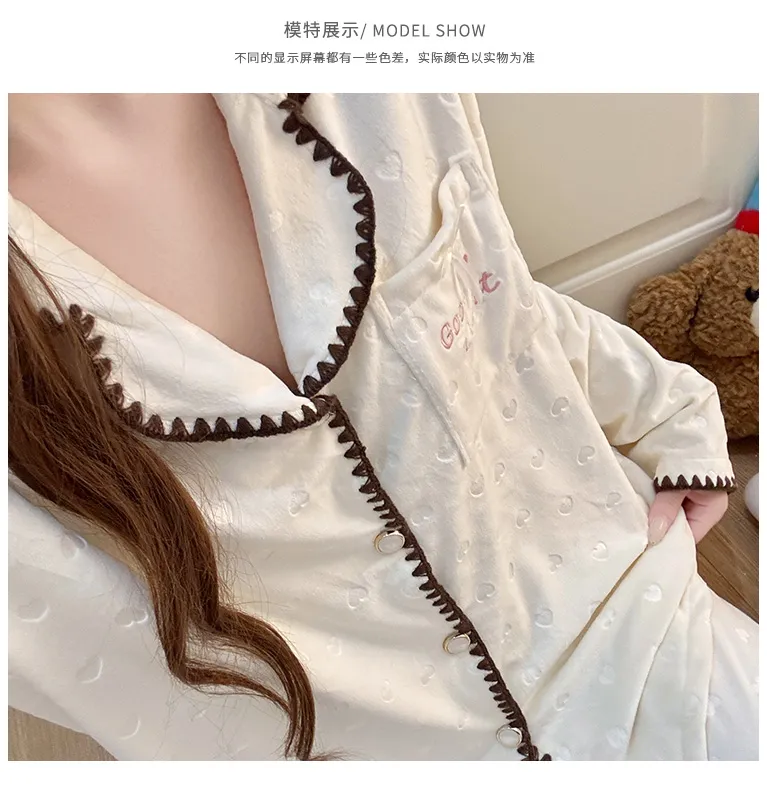 638Y# 겨울 신상품 두꺼운 아일랜드 플리스 파자마 여성 달콤한 카디건 칼라 홈웨어 세트 260g · 도매 · OEM · 전 세계 배송 - Detail 6