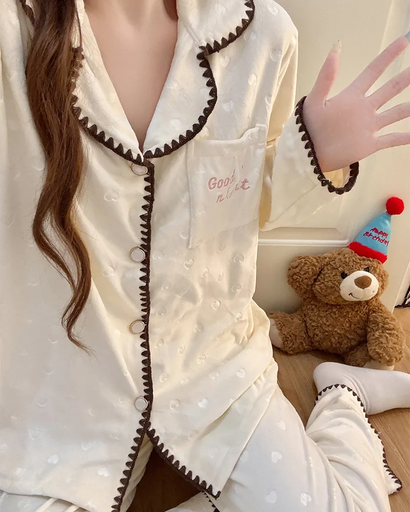 638Y# 겨울 신상품 두꺼운 아일랜드 플리스 파자마 여성 달콤한 카디건 칼라 홈웨어 세트 260g · 도매 · OEM · 전 세계 배송 - View 3