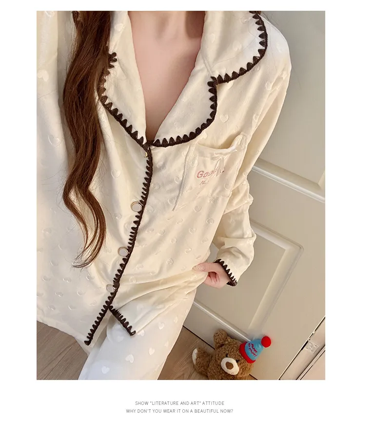 638Y# 겨울 신상품 두꺼운 아일랜드 플리스 파자마 여성 달콤한 카디건 칼라 홈웨어 세트 260g · 도매 · OEM · 전 세계 배송 - Detail 10